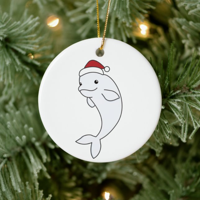 Beluga Whale Frohe Weihnachts Winter Tiere Wale Keramik Ornament (Baum)