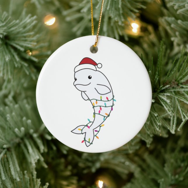Beluga Whale Frohe Weihnachts Winter Tiere Wale Keramik Ornament (Baum)