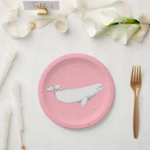 Beluga Whale Illustration Dots Pink Pappteller