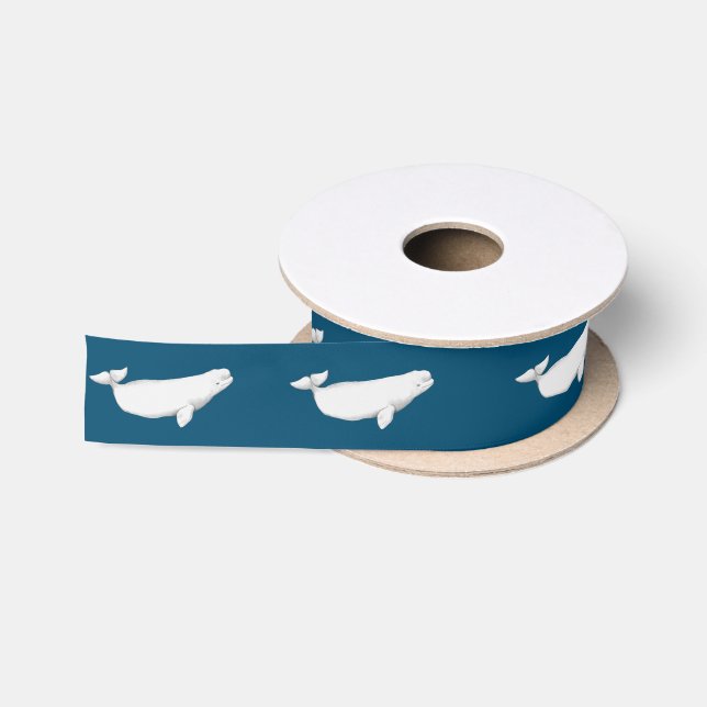 Beluga Whale Illustration Whale Gift Navy Blue Satinband (Spule)