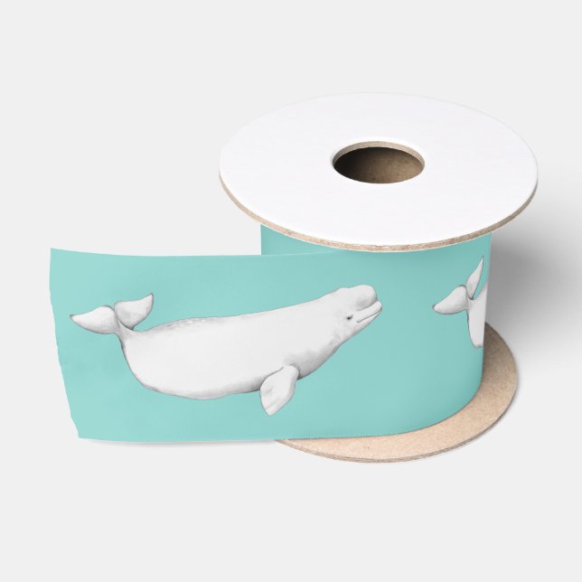 Beluga Whale Illustration Whale Lover Gift Blue Satinband (Spule)