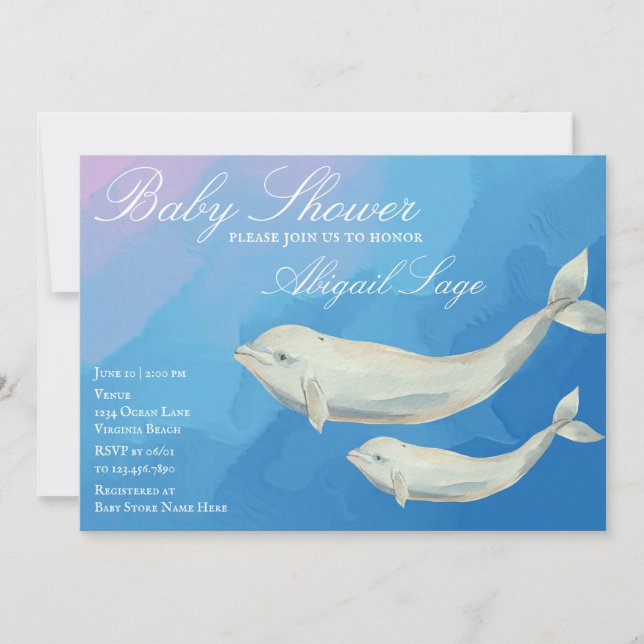 Beluga Whale Mama und Calf Baby Dusche Einladung (Vorderseite)