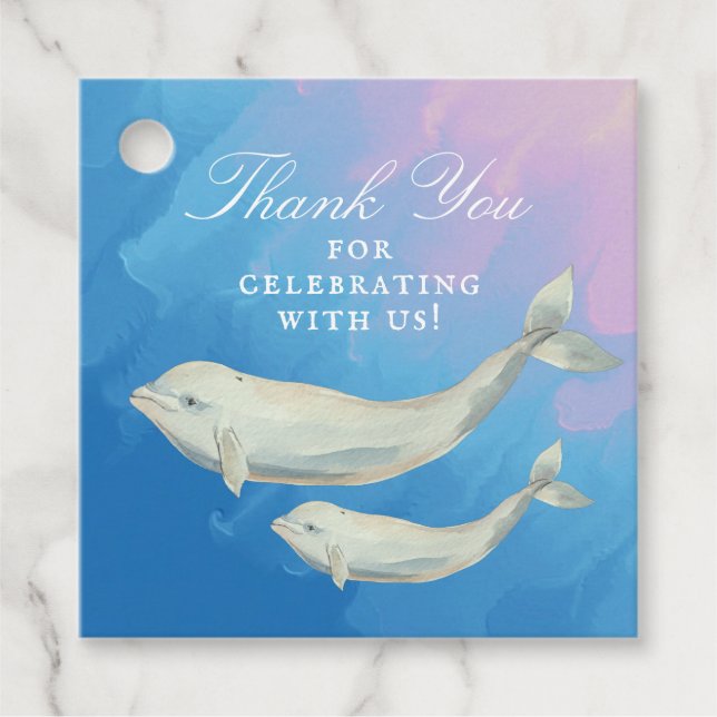 Beluga Whale Mama und Calf Baby Dusche Geschenkanhänger (Vorderseite)