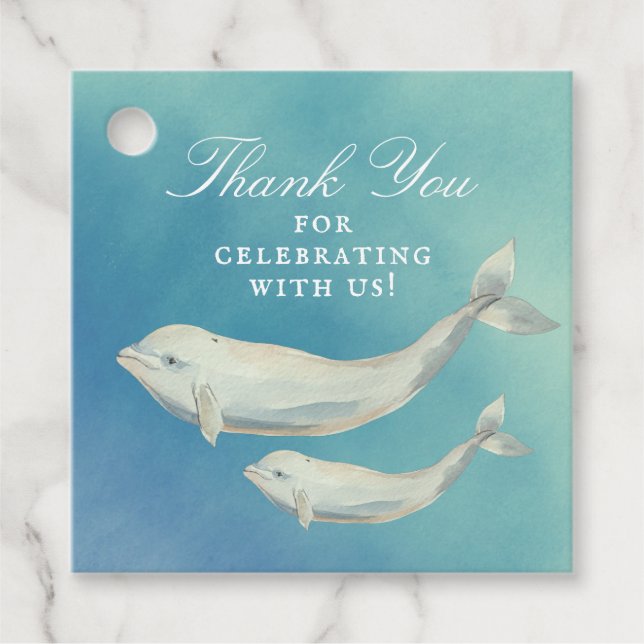 Beluga Whale Mama und Calf Baby Dusche Geschenkanhänger (Vorderseite)