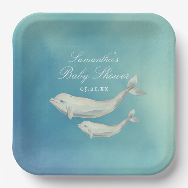 Beluga Whale Mama und Calf Baby Dusche Pappteller (Vorderseite)