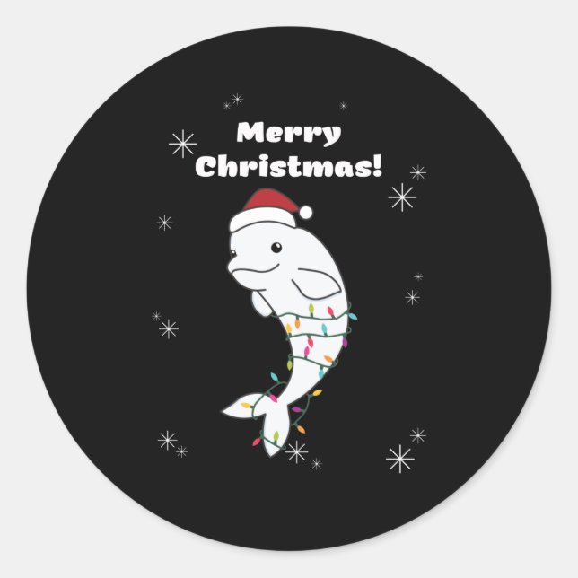 Beluga Whale Merry Christmas Winter Animals Whales Runder Aufkleber (Vorderseite)