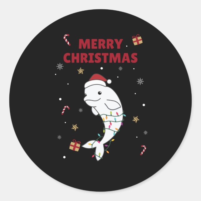 Beluga Whale Merry Christmas Winter Animals Whales Runder Aufkleber (Vorderseite)