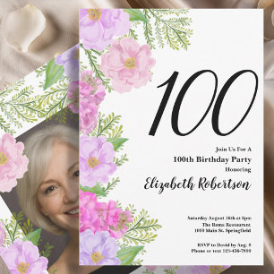 Bemalte Blume Benutzerdefinierte Foto-Vorlage 100. Einladung