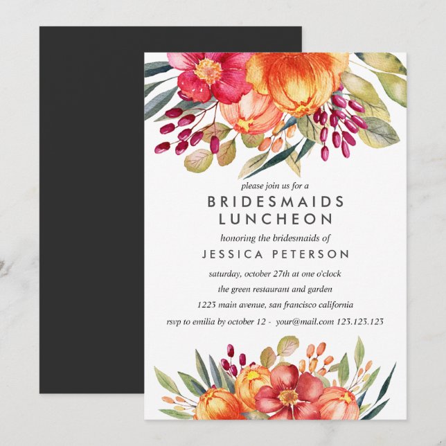 bemalte Blume Bridesmaids Luncheon Hochzeit Einladung (Vorne/Hinten)