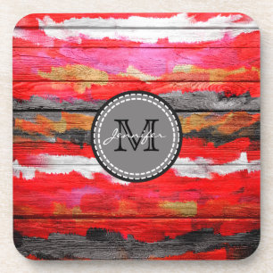 Bemalte Farben Holz-Look Monogramm #6 Untersetzer
