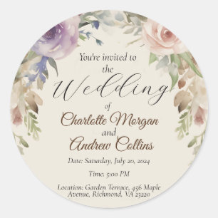 Bemalte florale Hochzeitseinladung Runder Aufkleber