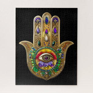 Bemalte Gold Hamsa Amethyst Rubin Drittes Auge