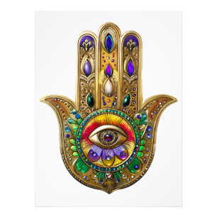 Bemalte Gold Hamsa Amethyst Rubin Drittes Auge Fotodruck