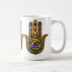 Bemalte Gold Hamsa Amethyst Rubin Drittes Auge Kaffeetasse