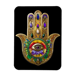 Bemalte Gold Hamsa Amethyst Rubin Drittes Auge Magnet