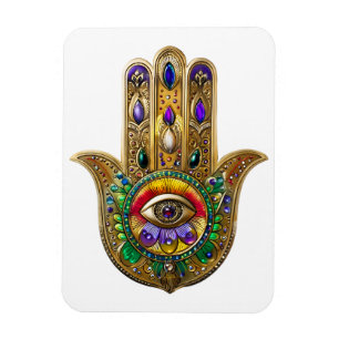 Bemalte goldene Hamsa Amethyst Rubin Drittes Auge Magnet