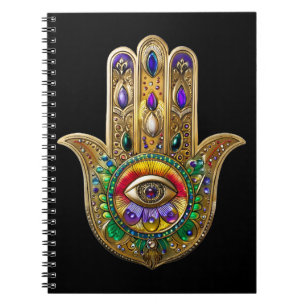 Bemalte goldene Hamsa Amethyst Rubin Drittes Auge Notizblock