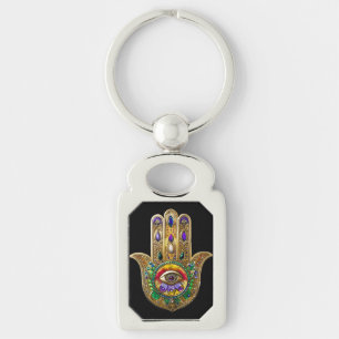Bemalte goldene Hamsa Amethyst Rubin Drittes Auge Schlüsselanhänger