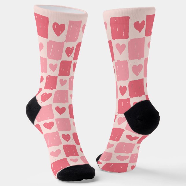 Bemalte Herzchen Liebesmuster Crew Socken (Gewinkelt)