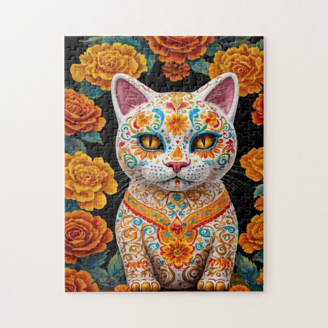 Bemalte Katze mit Blumen (Vertikal)