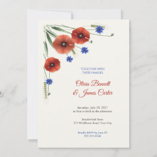 Bemalte Mohnblumen- und Kornblumen-Hochzeitseinlad Einladung