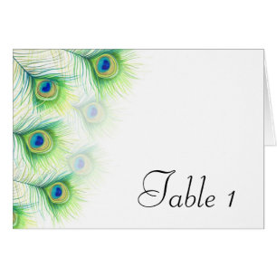 Bemalte Pfauenfeder-Hochzeitstisch-Nummernkarte