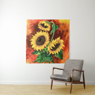 Bemalte Sonnenblumen Wandteppich
