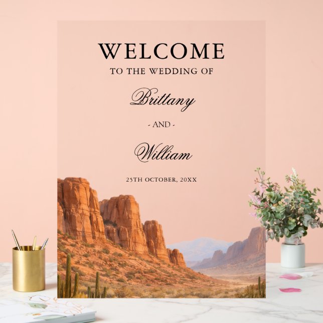 Bemalte Wüstenlandschaft Willkommen Hochzeit  Acrylschild (Hochzeit)