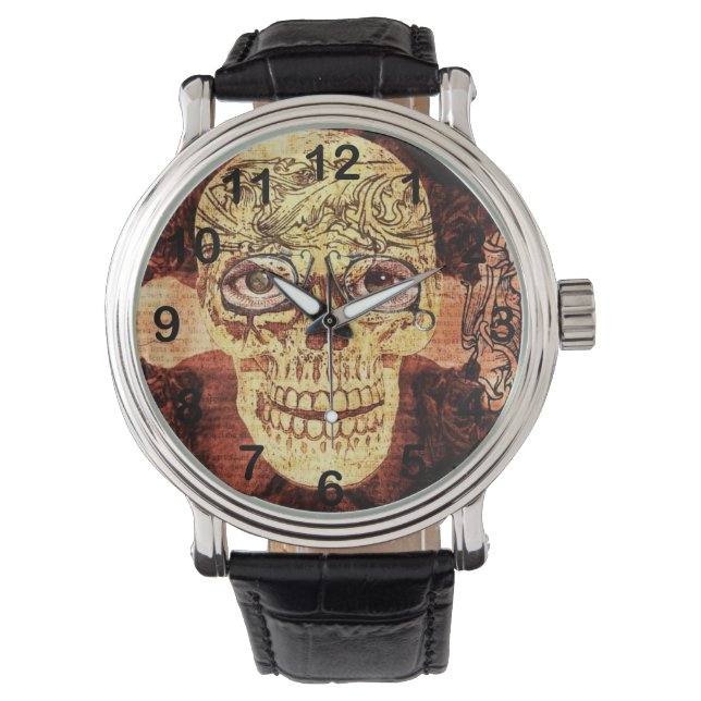 bemalten Schädel - Steampunk Armbanduhr (Vorderseite)