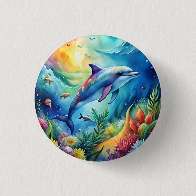 Bemalter Delfin Button (Vorderseite)