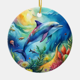 Bemalter Delfin Keramik Ornament