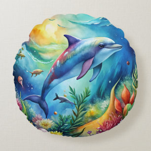 Bemalter Delfin Rundes Kissen