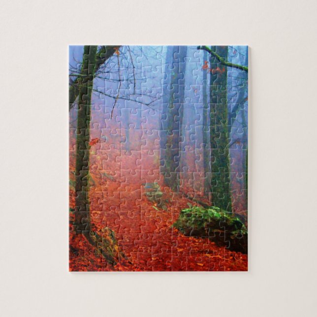 Bemalter Herbstwald Blaue Nebel (Vertikal)