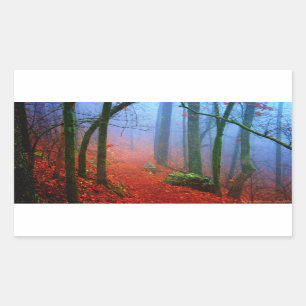 Bemalter Herbstwald Blaue Nebel Rechteckiger Aufkleber