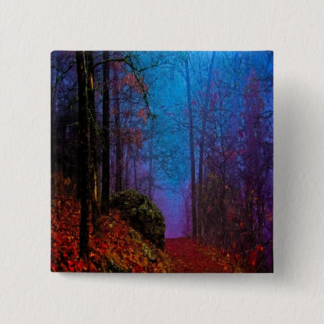 Bemalter Wald Herbst Lila Nebel Button (Vorderseite)