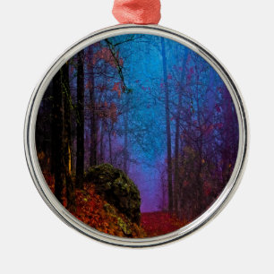 Bemalter Wald Herbst Lila Nebel Silbernes Ornament