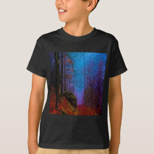 Bemalter Wald Herbst Lila Nebel T-Shirt