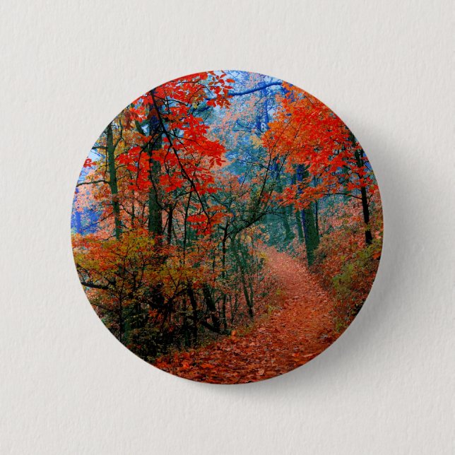 Bemalter Wald Herbstflamme Aquarell Geschenke Button (Vorderseite)