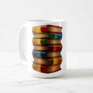 Bemaltes Buch - 3D-Stapel farbenfroher Harzromane Kaffeetasse