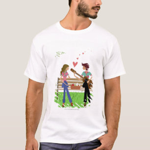 Bemannen Sie das Spielen der Gitarre mit einer T-Shirt