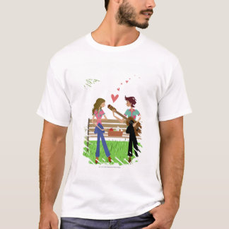 Bemannen Sie das Spielen der Gitarre mit einer T-Shirt
