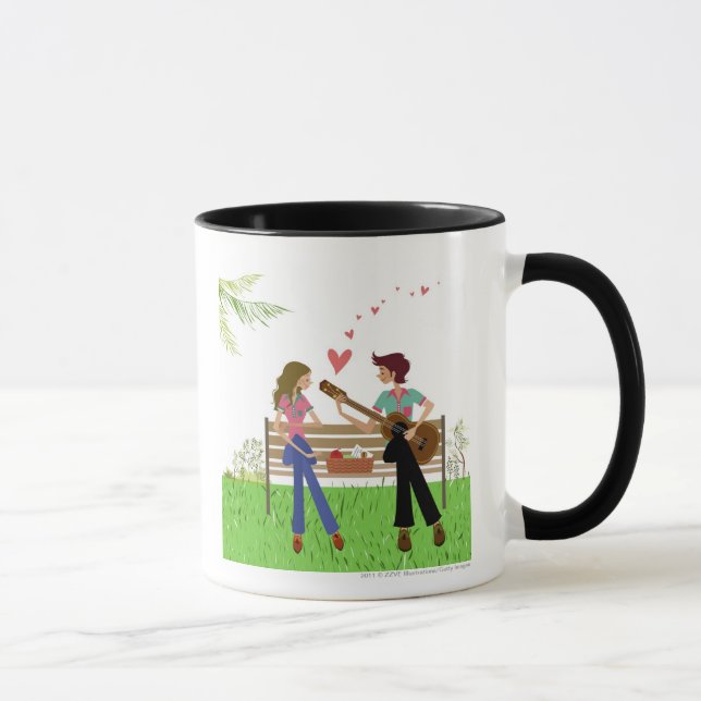 Bemannen Sie das Spielen der Gitarre mit einer Tasse (Rechts)