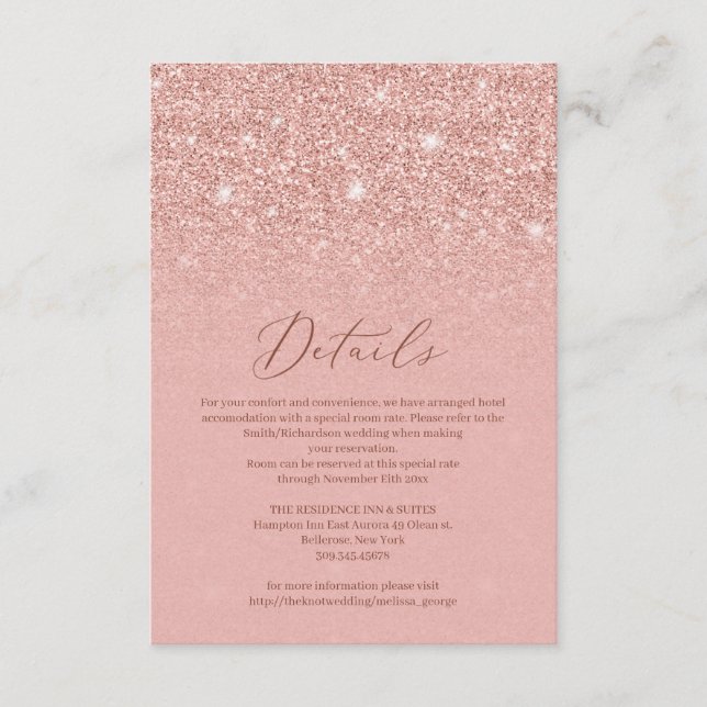 Bemerkenswerte Rose Gold Glitzer Glitzern Hochzeit Begleitkarte (Vorderseite)