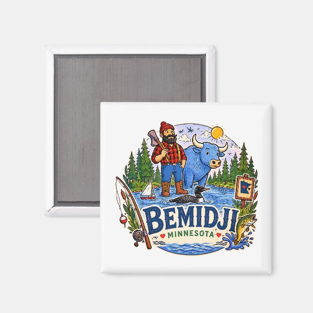 Bemidji Minnesota Paul Bunyan & Babe the Blue Ox Magnet (Vorderseite/Rückseite)