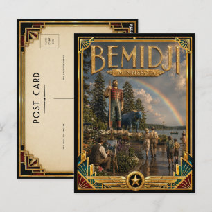 Bemidji Minnesota Vintage Art Deco Goldenes Zeital Postkarte