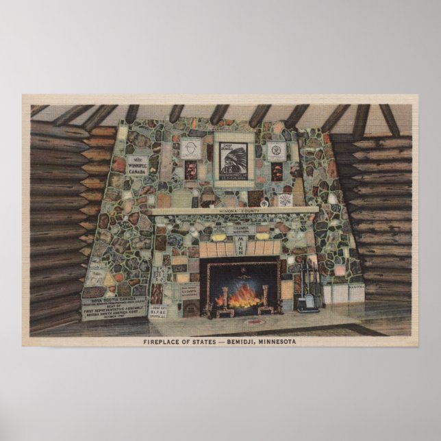 Bemidji, MN - Blick auf den Feuerplatz der Staaten Poster (Vorne)
