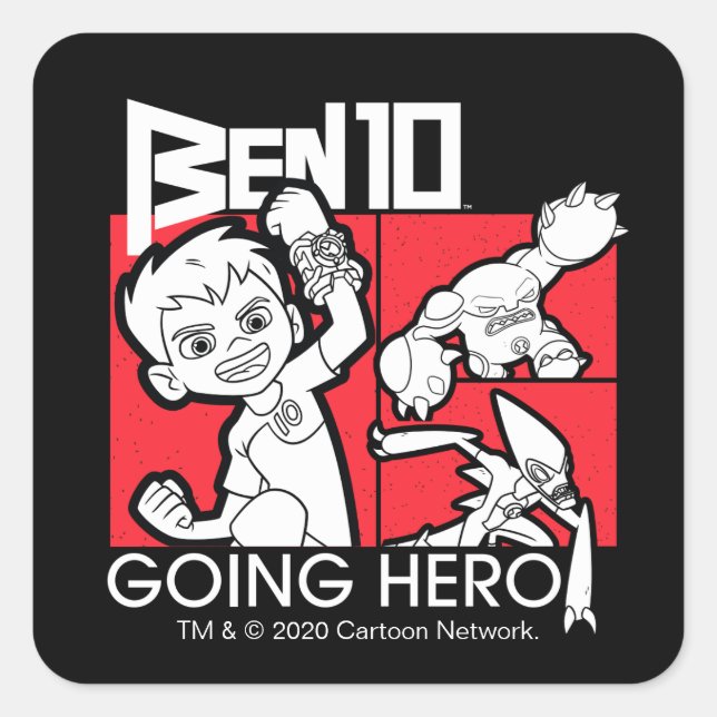Ben 10 Going Hero Quadratischer Aufkleber (Vorderseite)