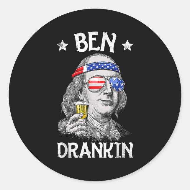 Ben Drankin 4. Juli Benjamin Franklin Men Runder Aufkleber (Vorderseite)