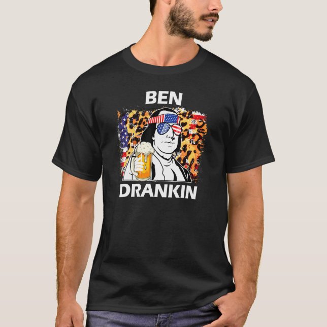 Ben Drankin 4th July Beer Benjamin Franklin Leopar T-Shirt (Vorderseite)