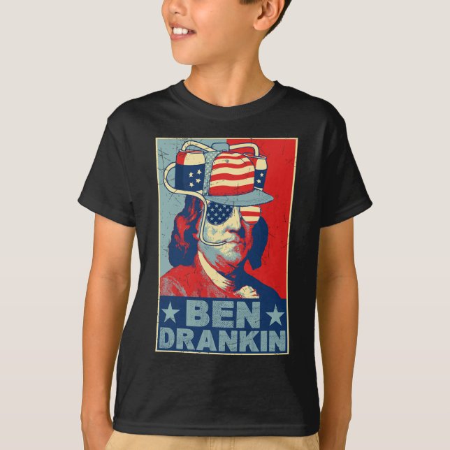 Ben Drankin Beer 4. Juli Retro Beer Lover Drin T-Shirt (Vorderseite)